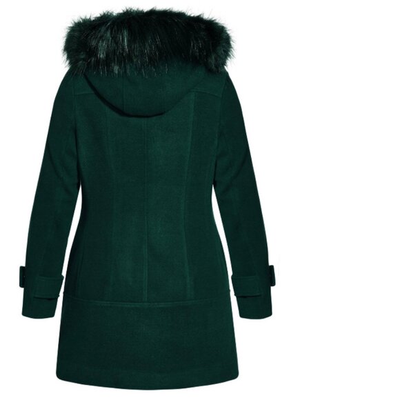 216. CITY CHIC Wonderwall NWT Alpine Green Faux Fur Trim Coat XXL - Picture 3 of 3